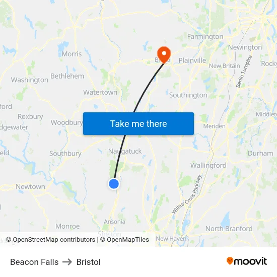 Beacon Falls to Bristol map