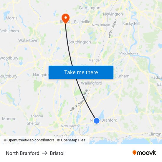 North Branford to Bristol map