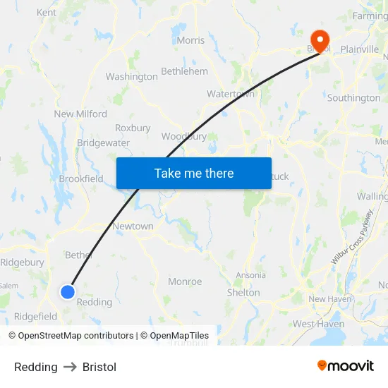 Redding to Bristol map