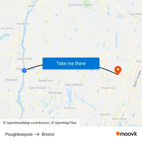 Poughkeepsie to Bristol map