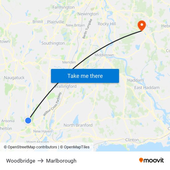 Woodbridge to Marlborough map