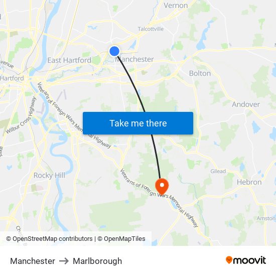 Manchester to Marlborough map