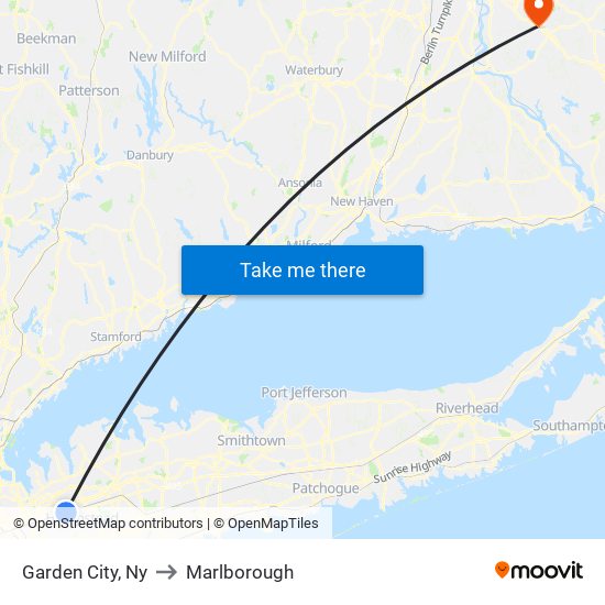 Garden City, Ny to Marlborough map