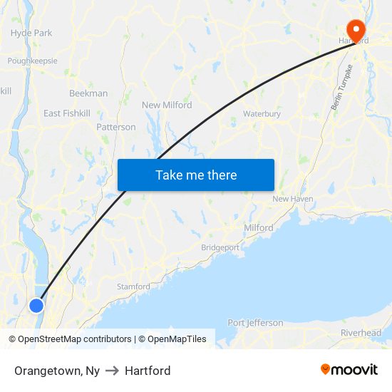 Orangetown, Ny to Hartford map