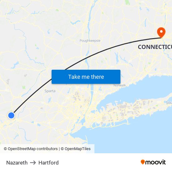 Nazareth to Hartford map