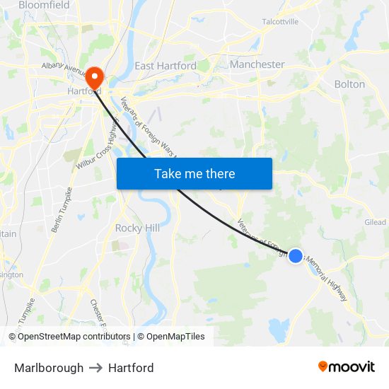 Marlborough to Hartford map