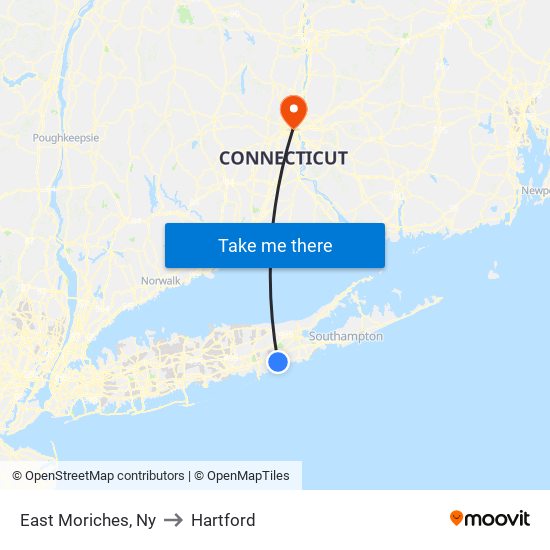 East Moriches, Ny to Hartford map