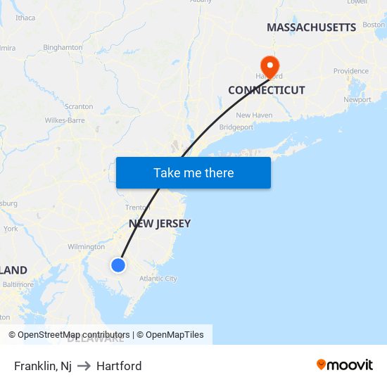 Franklin, Nj to Hartford map