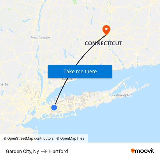 Garden City, Ny to Hartford map