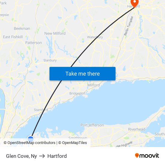 Glen Cove, Ny to Hartford map