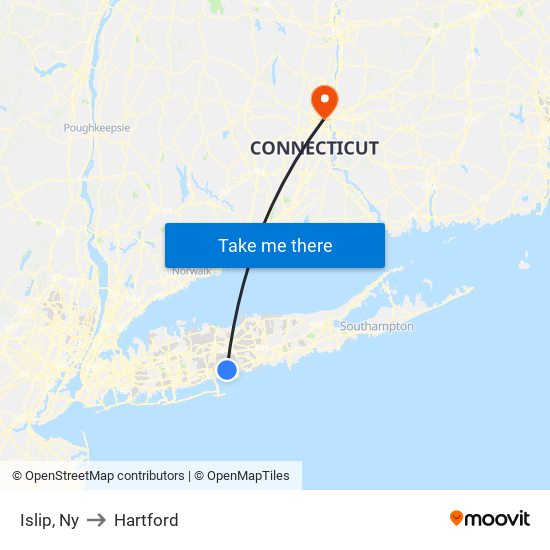Islip, Ny to Hartford map