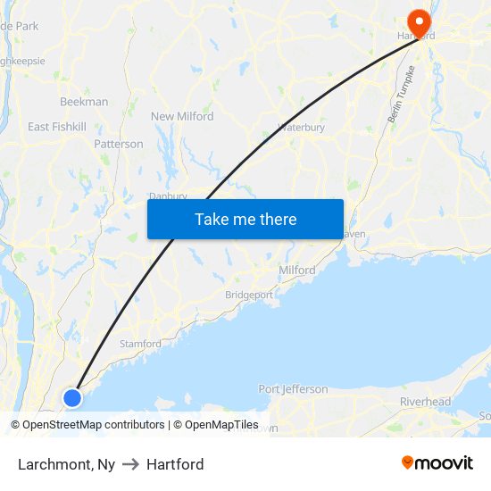 Larchmont, Ny to Hartford map