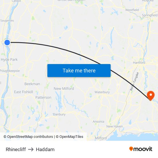 Rhinecliff to Haddam map