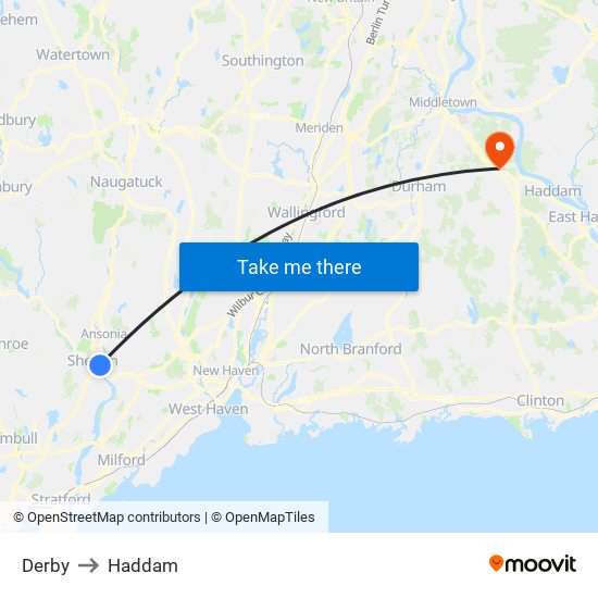 Derby to Haddam map