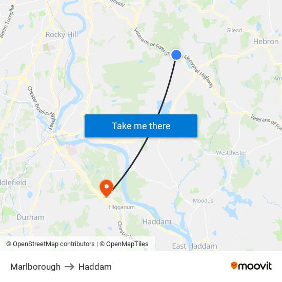 Marlborough to Haddam map