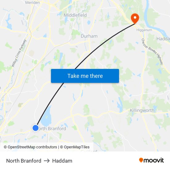 North Branford to Haddam map