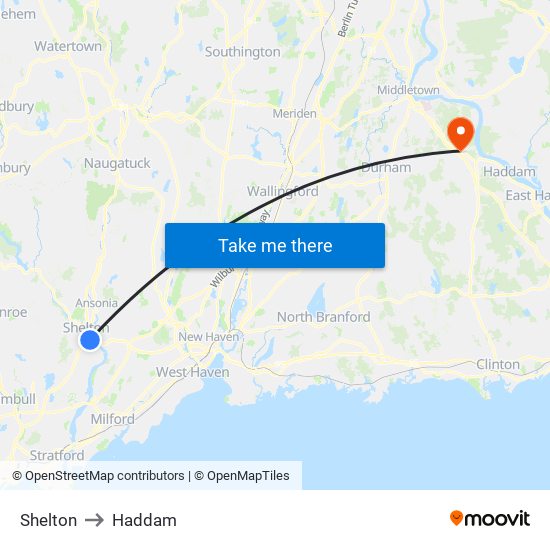 Shelton to Haddam map