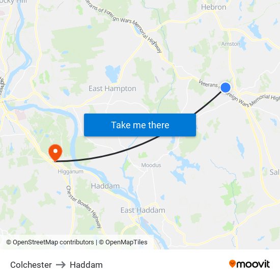 Colchester to Haddam map