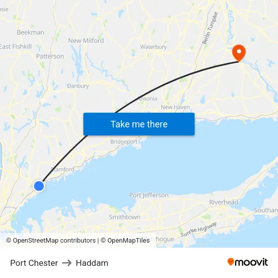 Port Chester to Haddam map