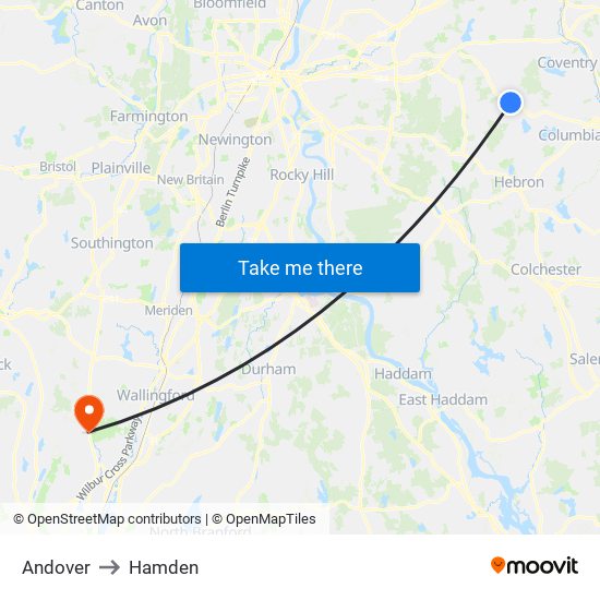 Andover to Hamden map