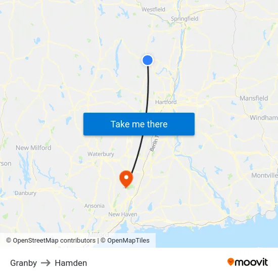 Granby to Hamden map