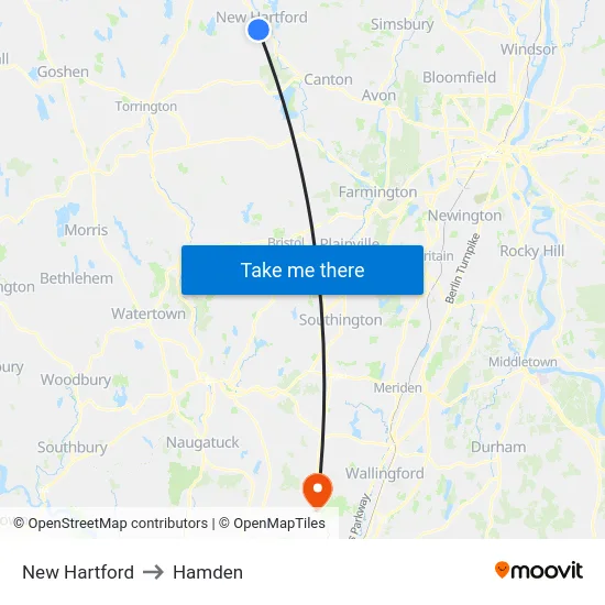 New Hartford to Hamden map