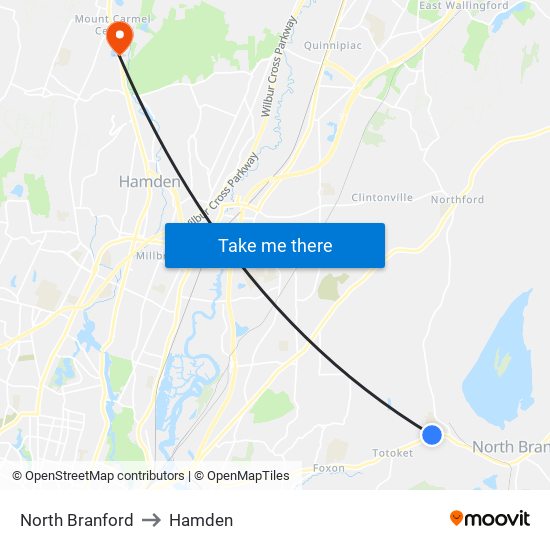 North Branford to Hamden map