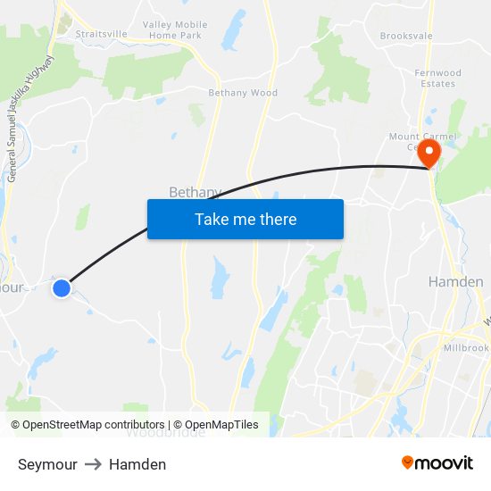 Seymour to Hamden map