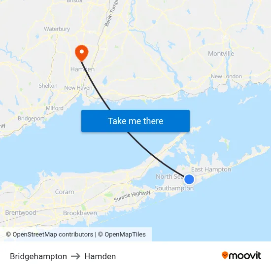 Bridgehampton to Hamden map