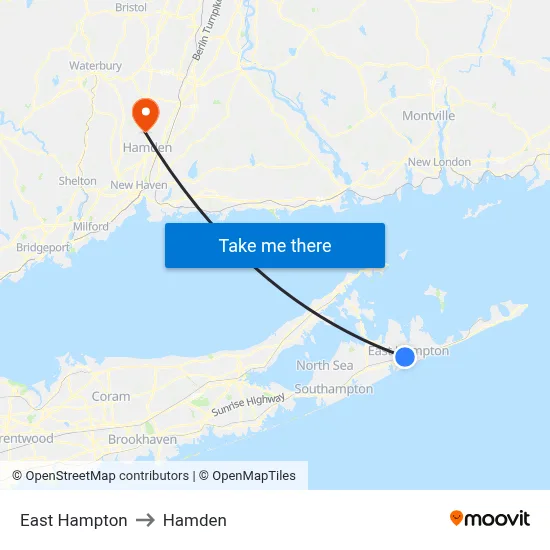 East Hampton to Hamden map