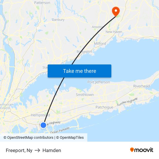 Freeport, Ny to Hamden map