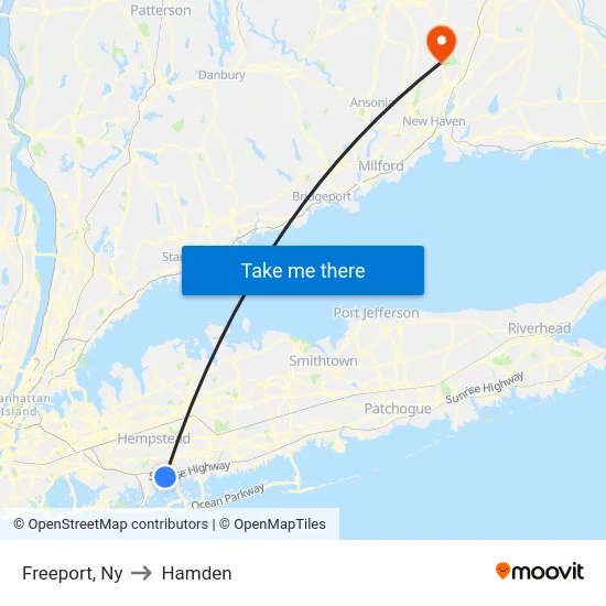 Freeport to Hamden map