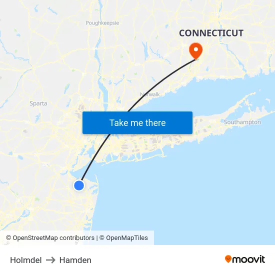 Holmdel to Hamden map