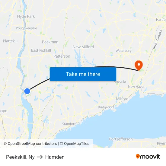 Peekskill to Hamden map