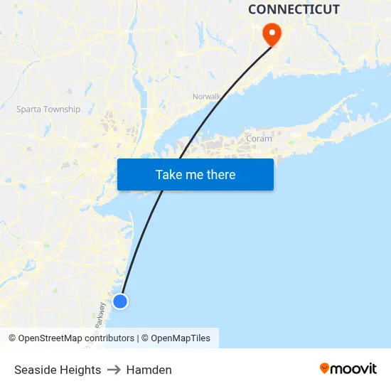 Seaside Heights to Hamden map