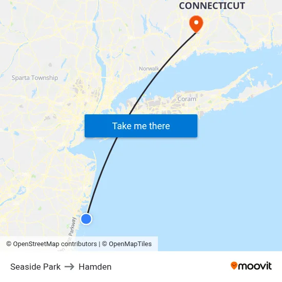Seaside Park to Hamden map