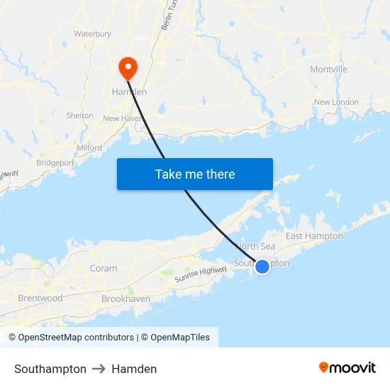 Southampton to Hamden map