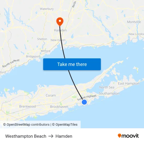 Westhampton Beach to Hamden map