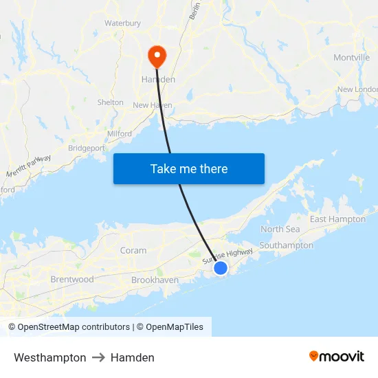 Westhampton to Hamden map