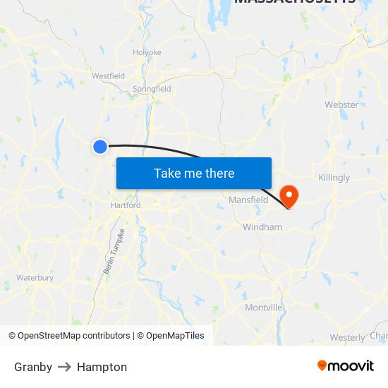 Granby to Hampton map