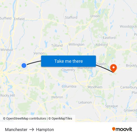 Manchester to Hampton map