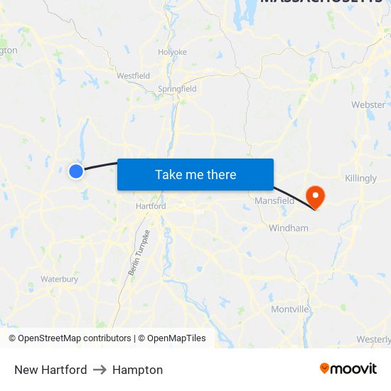 New Hartford to Hampton map