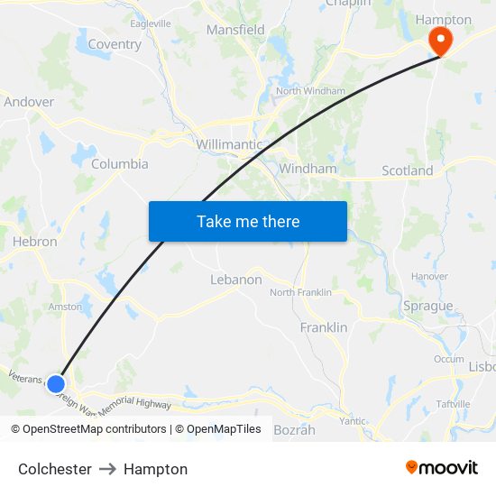 Colchester to Hampton map