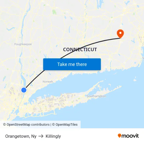 Orangetown to Killingly map