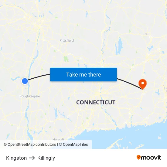 Kingston to Killingly map