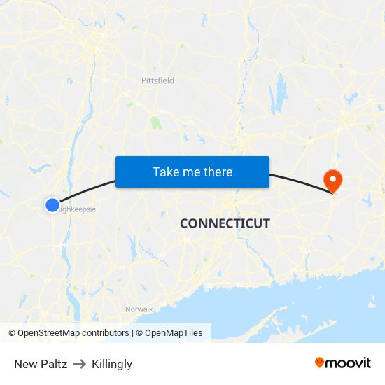 New Paltz to Killingly map