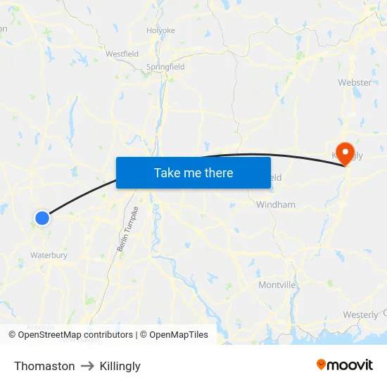 Thomaston to Killingly map