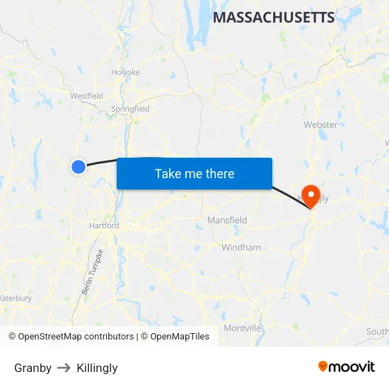 Granby to Killingly map