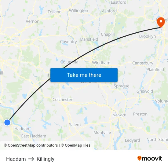 Haddam to Killingly map