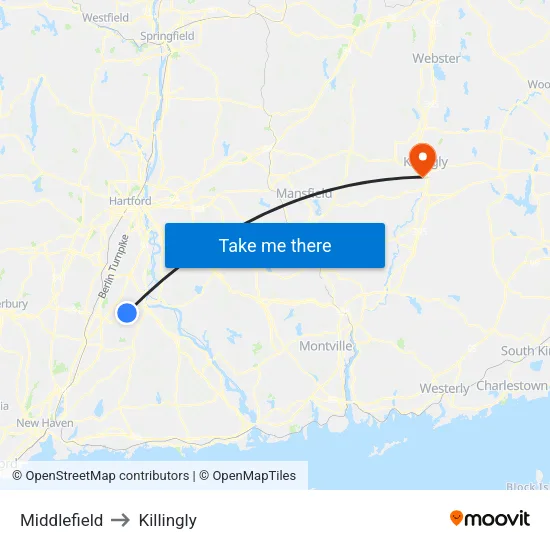 Middlefield to Killingly map
